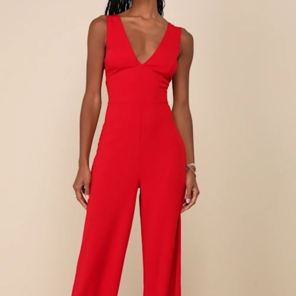 Bold Era Red Sleeveless Wide-Leg Jumpsuit